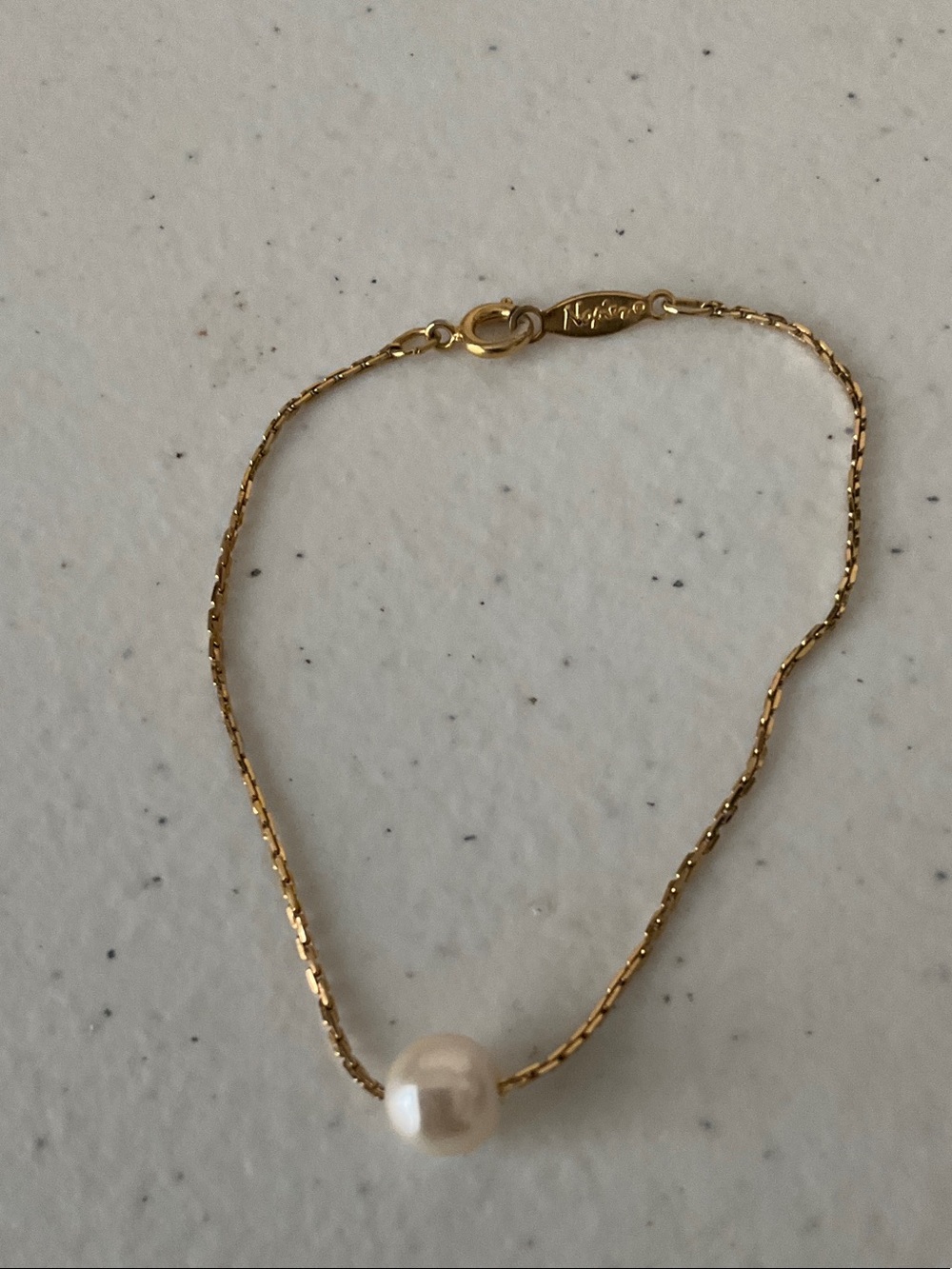 Napier Gold-Tone Chain Bracelet with Single White Pearl